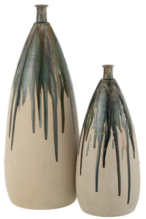 J-Line vaas Verf - keramiek - naturel/groen - large - 73 cm hoog