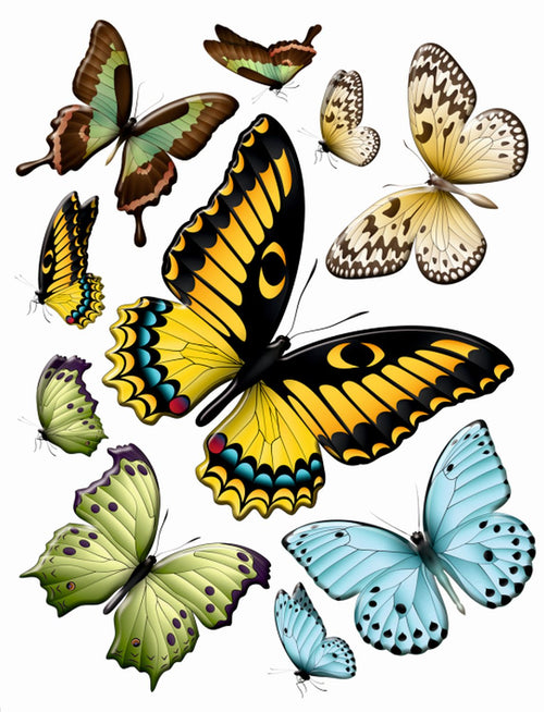 Sanders & Sanders muursticker vlinders geel, groen en blauw - 85 x 65 cm - 600284