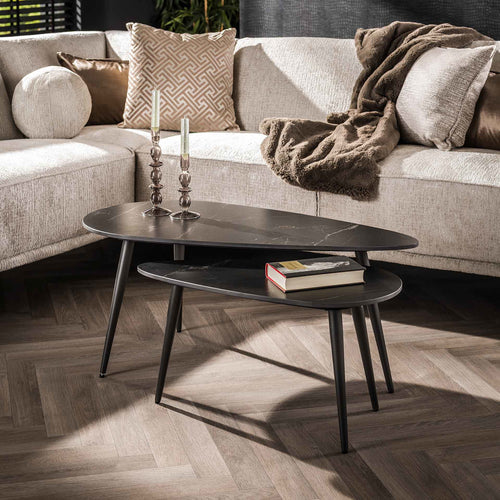 Giga Meubel Salontafel Ceramic Niervormig - Zwart Keramiek - Set van 2