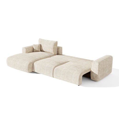 Premium Interiors - Linkshoekbank met slaapfunctie en opbergruimte COMO - corduroy beige 297cm