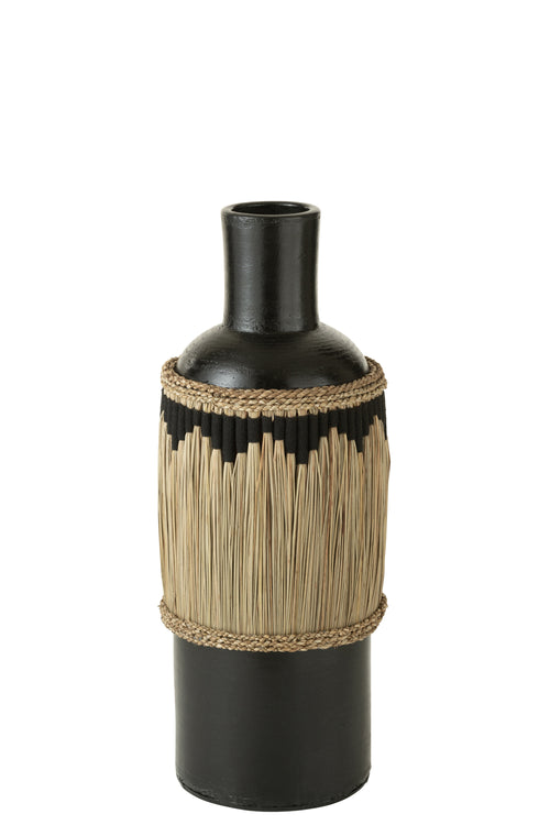 J-Line vaas motief - terracotta/gras - zwart/naturel - 75 cm hoog