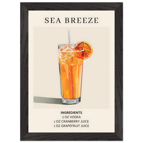 Artfulprints Poster met Lijst Sea Breeze cocktail - Ingrediënten   - A4 21x29.7 cm - Oranje