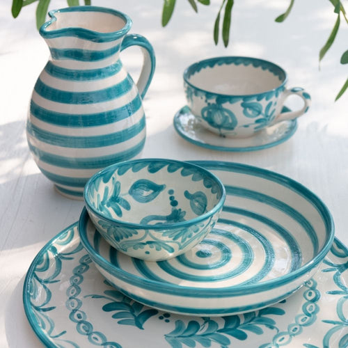 J-Line kopje + schoteltje Granada - keramiek - wit/aqua - vtwonen shop