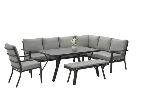 Sergio aluminium lounge-diningset - 8-persoons - rechts - grijs