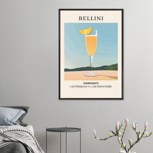 Artfulprints Poster met Lijst Bellini cocktail - Ingrediënten   - 70x100 cm - Geel