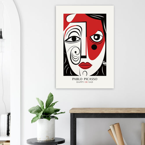 Artfulprints Poster met Lijst Pablo Picasso - Happy or sad   - 30x40 cm - Rood