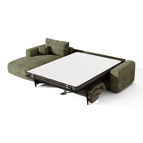 Premium Interiors - Linkerhoekbank met snelle uitklapfunctie COMO - corduroy olijfgroen 300cm
