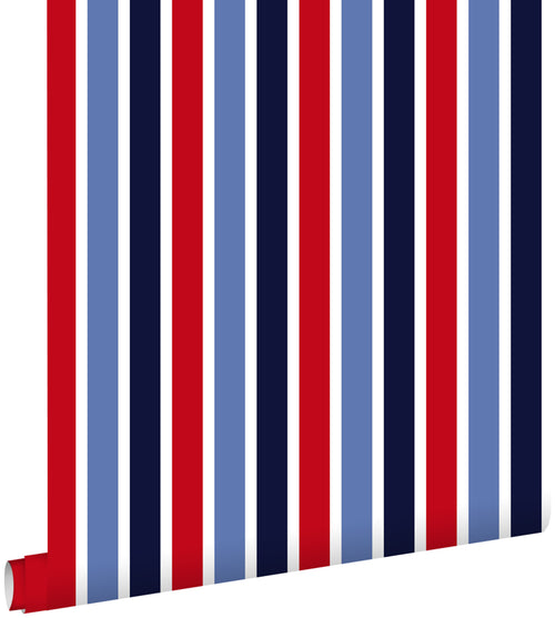 ESTAhome behang verticale strepen donkerblauw, rood en wit - 53 cm x 10.05 m - 138705