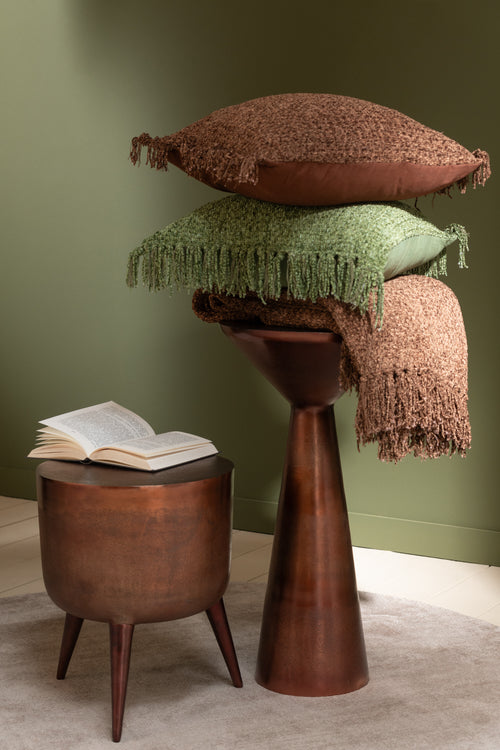 J-Line kussen Gewoven + Franjes - viscose/katoen - bruin - vtwonen shop