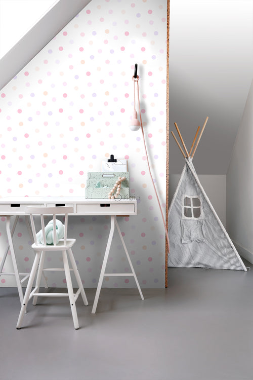 Origin Wallcoverings behang stip poederroze, pastel paars en pastel perzikoranje - 53 cm x 10,05 m - 347507 - vtwonen shop