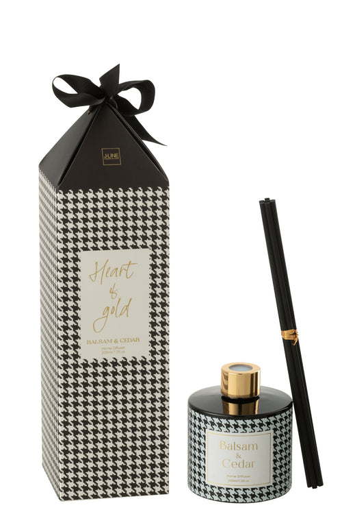 J-Line geurstokjes Heart Of Gold - Balsam & Cedar - glas - wit/zwart