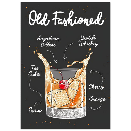 Artfulprints  Old Fashioned cocktail II – Illustratie   poster A4 21x29.7 cm - vtwonen shop