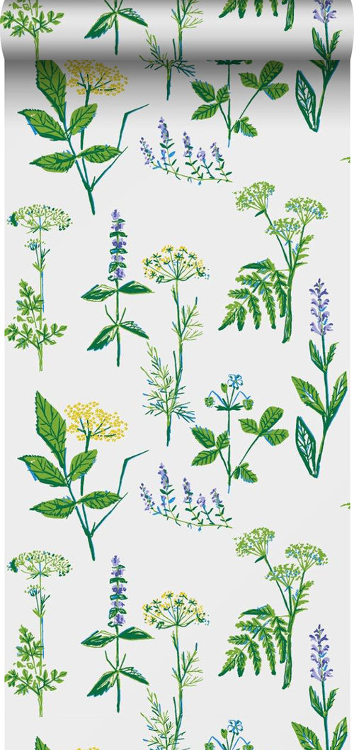 Borastapeter behang veldbloemen groen - 53 cm x 10.05 m - 660718