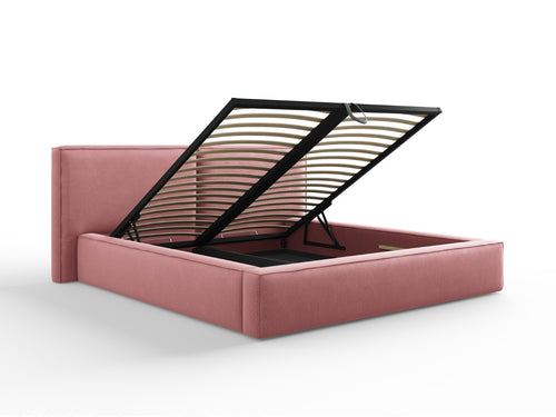 Cosmopolitan Design Opbergbed met dubbel hoofdbord Arendal 180x200cm, structurele stof, roze - 228x234x97.5cm