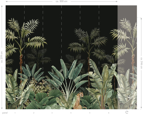 ESTAhome fotobehang jungle-motief zwart en vergrijsd groen - 300 x 279 cm - 158950 - vtwonen shop
