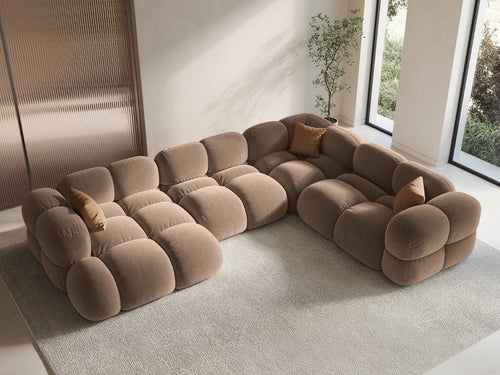 Cosmopolitan Design Panoramische hoekbank rechts Loretto 5-zits, flueel donkerbeige - 250x345x68cm