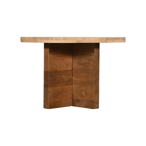 Giga Meubel Salontafel Leno Rond - Travertin/Hout - Naturel - Set van 2 - vtwonen shop