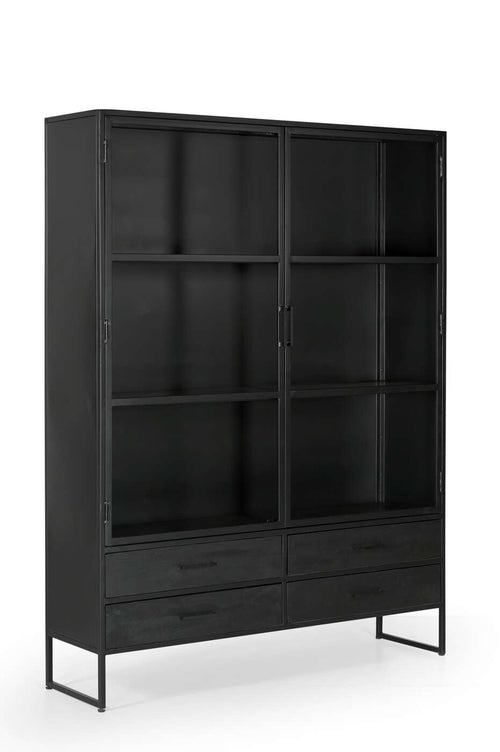 Giga Meubel Vitrinekast Marijn - Glas/Metaal - Zwart - 150x40x200cm - vtwonen shop