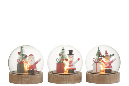 J-Line decoratie stolp Kerstman/Rendier/Sneeuwman - hout/glas - mix - 3 stuks - LED lichtjes - vtwonen shop