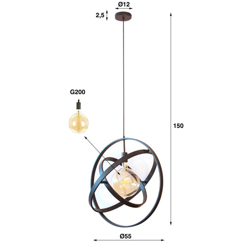 Giga Meubel Hanglamp Galaxy - Zwart Metaal - 1-Lichts - 150x55x55cm - vtwonen shop