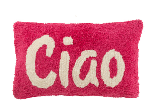 J-Line kussen Ciao Getuft - katoen - roze/wit - vtwonen shop