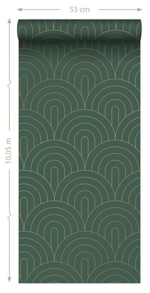 ESTAhome behang art deco motief smaragd groen - 53 cm x 10.05 m - 139744