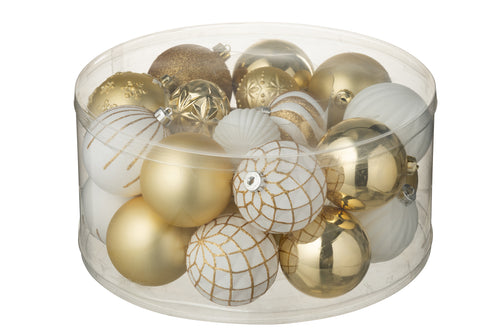 J-Line kerstbal - kunststof - wit/goud - doos van 30