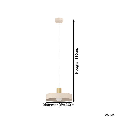 EGLO hanglamp Valdiola - e27 - ø 36 cm - beige/goud - staal