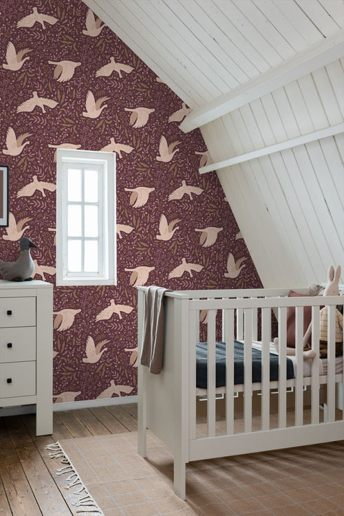 ESTAhome behang zwanen donker paars - 0.53 x 10.05 m - 131861