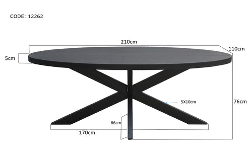 Livingfurn eetkamertafel Ovaal - mangohout - 210 cm - zwart