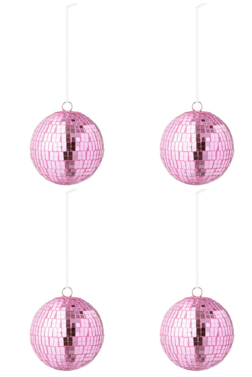J-Line kerstbal Spiegel - glas - roze - large - doos van 4