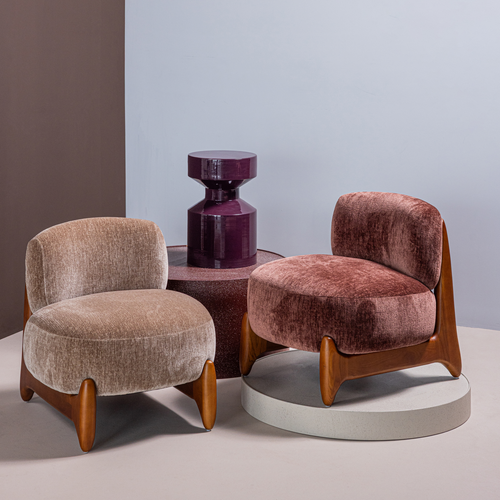 WOOOD fauteuil Runi - Hout/Velvet - Paars/Bruin - 69x64x72