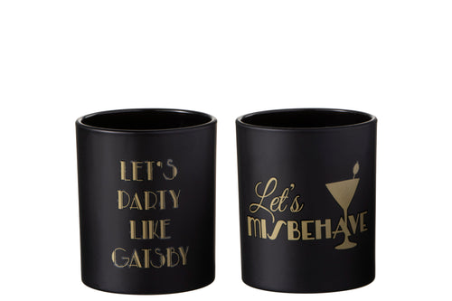 J-Line theelichthouder Gatsby -  glas - zwart/goud - 2 stuks - vtwonen shop