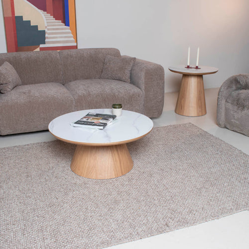 Giga Meubel Salontafel Alba - Rond Naturel Hout/Keramisch - 80x80x35cm