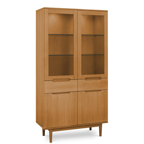 Furnhouse vitrinekast Kerteminde - Natuurlijk eikenhout - MDF, Eikenfineer, Glas - 45x100x190