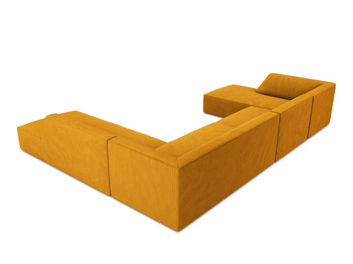 Micadoni Panoramische hoekbank rechts Ruby 7-zits, ribfluwelen, geel - 273x366x69cm