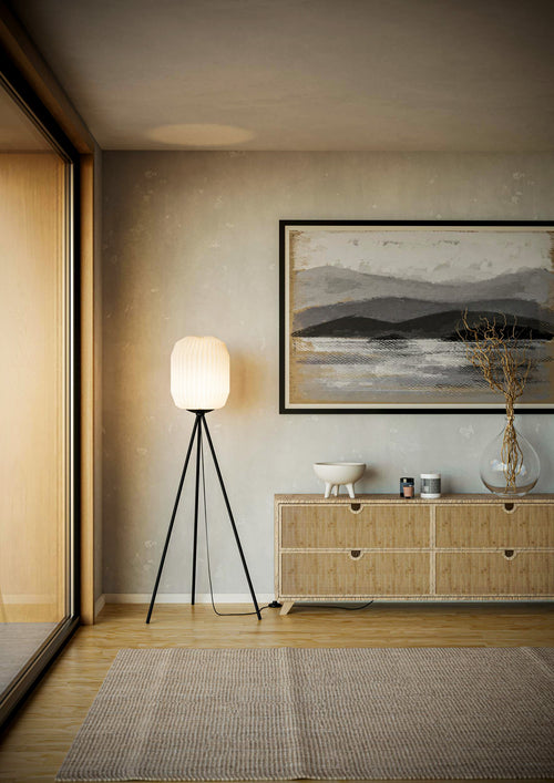 EGLO vloerlamp Belgrave - e27 - 141,5 cm - zwart/wit - papier