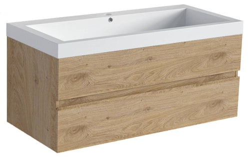 LOMAZOO badkamermeubel Monaco - zwevend - wit - licht eiken - 100 cm