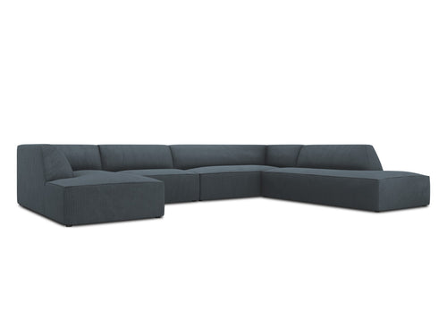 Micadoni Panoramische hoekbank rechts Ruby 7-zits, ribfluwelen, blauw - 273x366x69cm