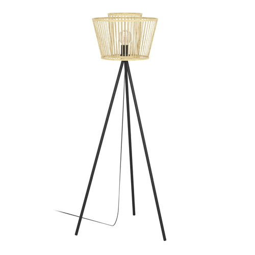 EGLO vloerlamp Hykeham - e27 - 129,5 cm - zwart/hout - vtwonen shop