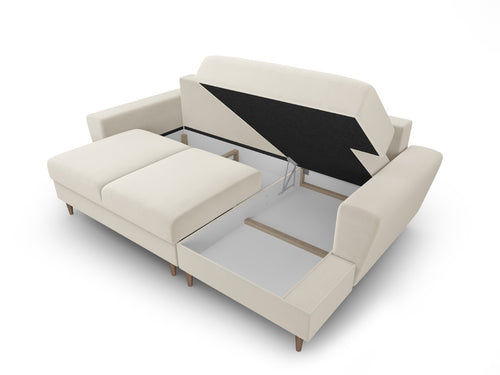 Cosmopolitan Design Converteerbare hoekbank rechts met opbergdoos Kyoto 4-zits, flueel lichtbeige - 145x241x88cm