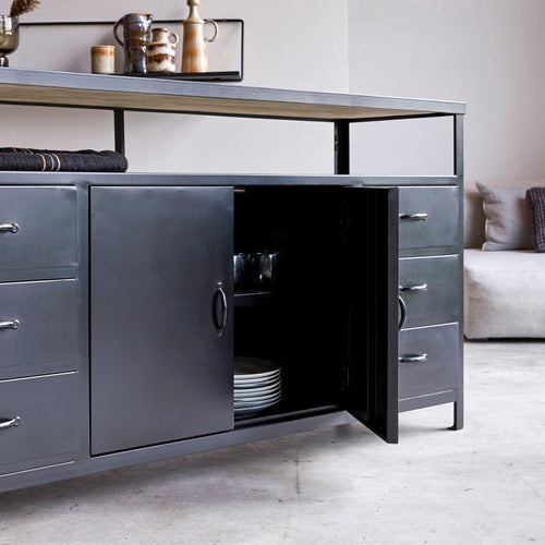 Tikamoon Industriel - Metalen buffet 160 cm - Zwart