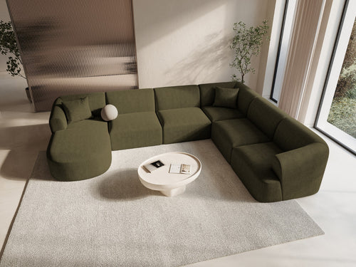 Cosmopolitan Design Modulaire panoramische hoekbank rechts Campi 7-zits, structurele stof groente - 255x330x70cm