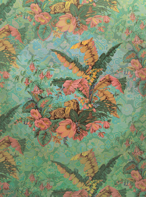 Sanders & Sanders fotobehang bladeren groen en roze - 200 x 270 cm - 611830
