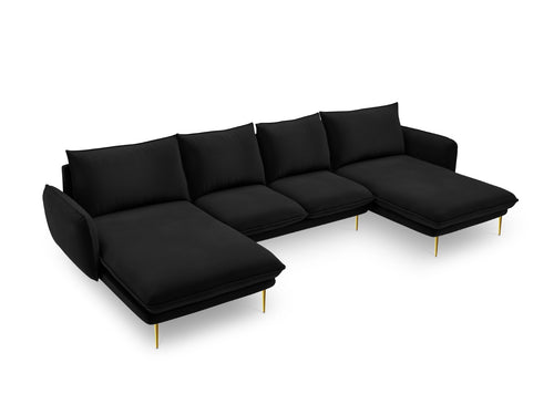 Cosmopolitan Design Panoramische bank Vienna 6-zits, flueel, zwart - 170x350x95cm