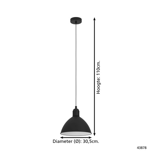 EGLO hanglamp Priddy - e27 - ø 30,5 cm - zwart/wit - staal - vtwonen shop