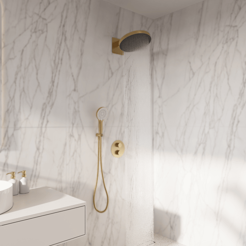 LOMAZOO inbouwdoucheset Aurora - met thermostaatkraan & ronde handdouche - goud - 30 cm