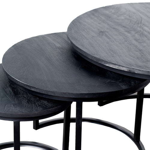 Giga Meubel Salontafel Tres - Rond Zwart Mangohout - Set van 3 - vtwonen shop