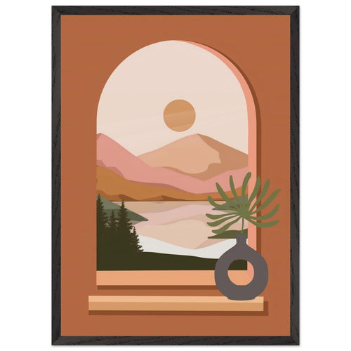 Artfulprints Poster met Lijst Boho – Terracotta window   - 50x70 cm - Terracotta