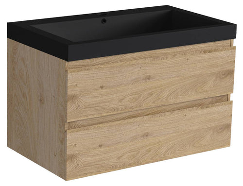 LOMAZOO badkamermeubel Monaco - zwevend - zwart - licht eiken - 80 cm